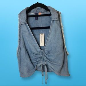 ANTHROPOLOGIE Top Denim Ruched Crop Top